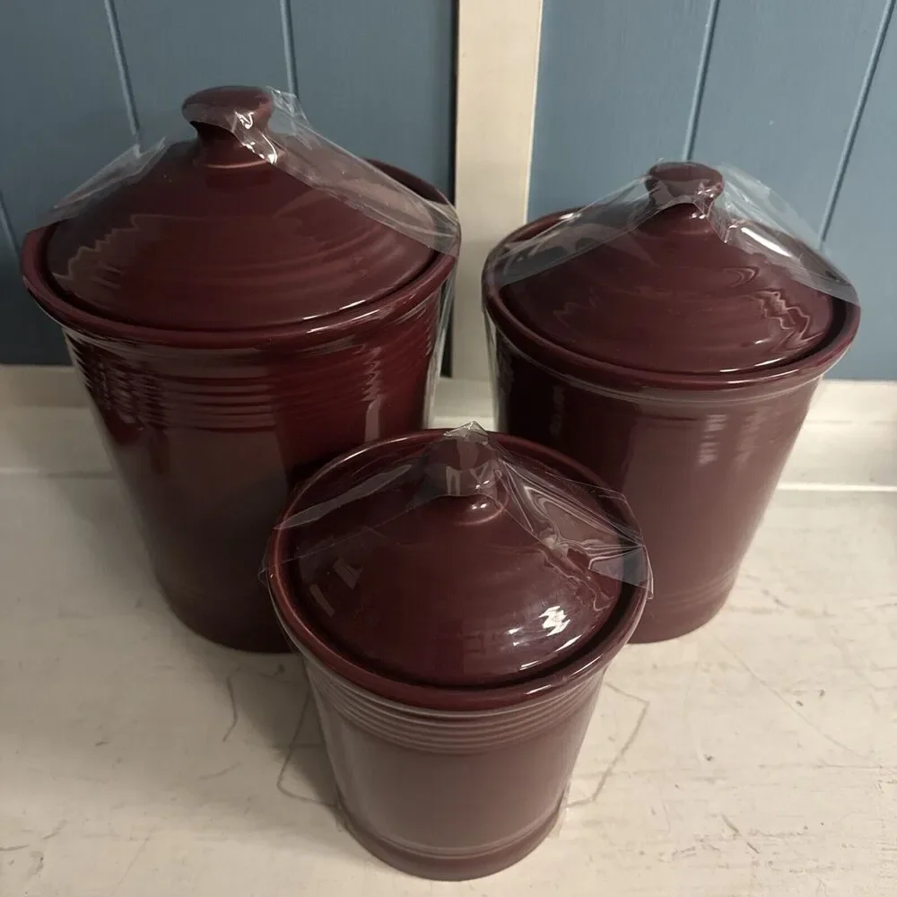 Set Of 3 Fiesta‎ Ware Canister Cinnabar Retired EUC Ceramic Burgundy Fiesta Ware